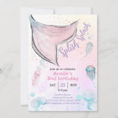 ピンクと紫の水色のマーメイドテール招待状 招待状 (正面)