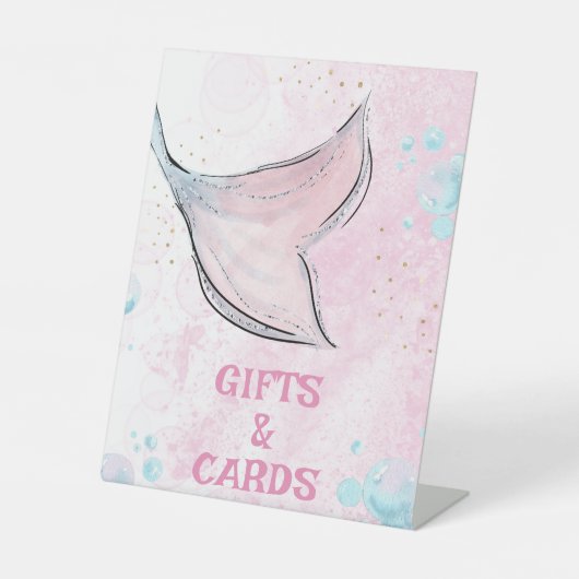 ピンクと紫の水色の人魚のテールギフト 台座サイン (正面)