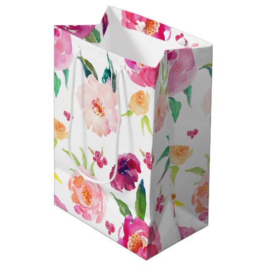 ピンクと紫の水色の牡丹抱き枕 ミディアムペーパーバッグ (正面アングル)