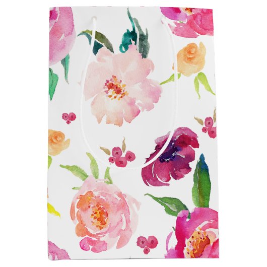 ピンクと紫の水色の牡丹抱き枕 ミディアムペーパーバッグ (正面)