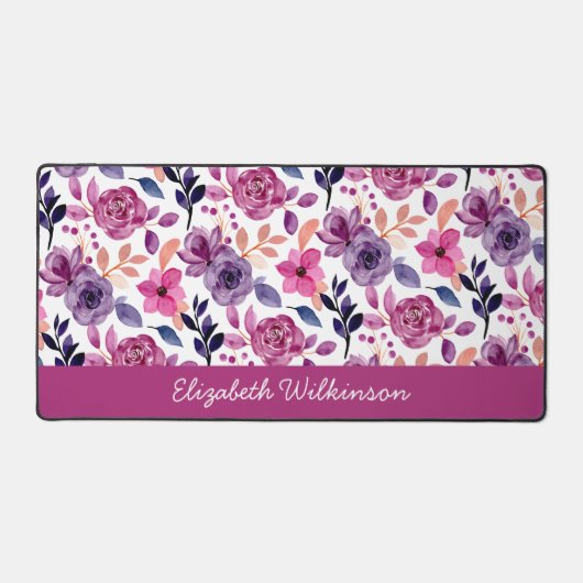 ピンクと紫の水色の花の名フェミニン称 デスクマット (正面)