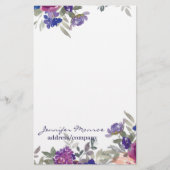 ピンクと紫の水色の花パーソナライズされた 便箋 (正面)