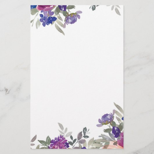 ピンクと紫の水色の花パーソナライズされた 便箋 (裏面)