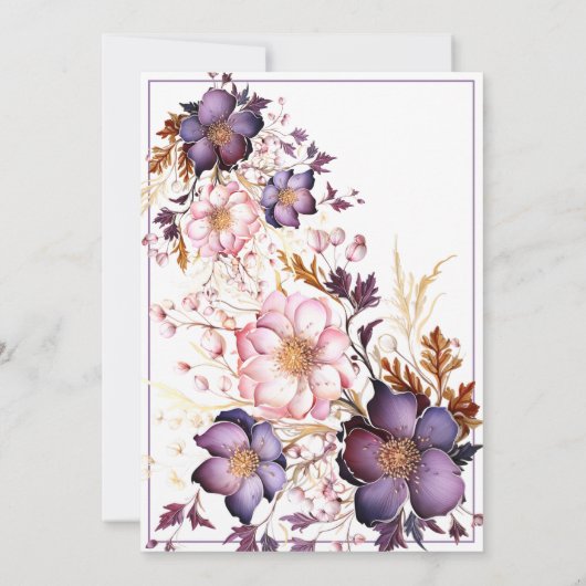 ピンクと紫の水色の花結婚の 招待状 (裏面)