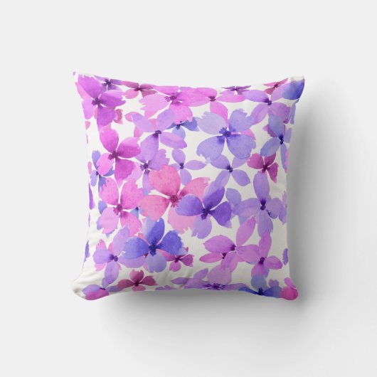 ピンクと紫の水色の花 クッション (正面)