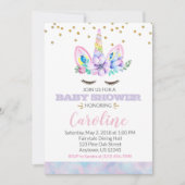 ピンクと紫の水色スタイルユニコーンベビーシャワー 招待状 (正面)