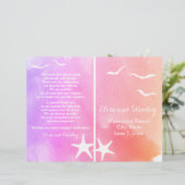 ピンクと紫の水色ビーチ結婚式プログラム (スタンド正面)