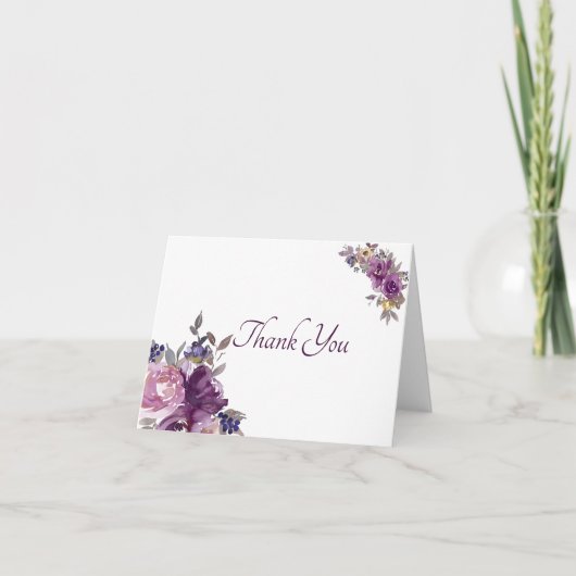 ピンクと紫の水色フローラサンキューカード サンキューカード (正面)