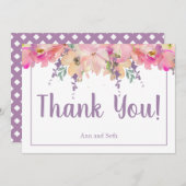 ピンクと紫の水色フローラサンキューカード サンキューカード (正面/裏面)
