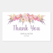 ピンクと紫の水色フローラ 長方形シール (正面)