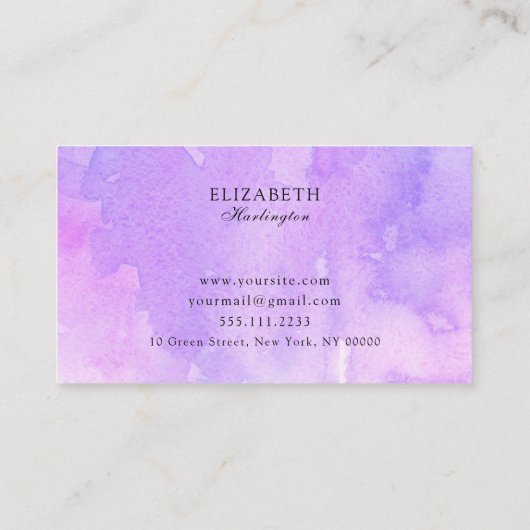 ピンクと紫の水色。ラベンダーカードモダン 名刺 (裏面)