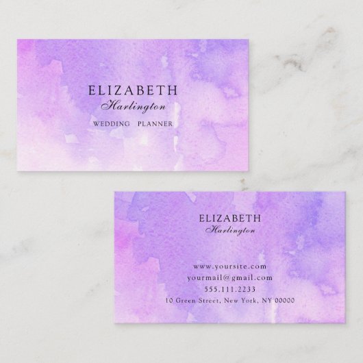 ピンクと紫の水色。ラベンダーカードモダン 名刺 (正面/裏面)