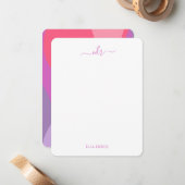 ピンクと紫の波のノートカモノグラムのード ノートカード (正面/裏面インサイチュ)