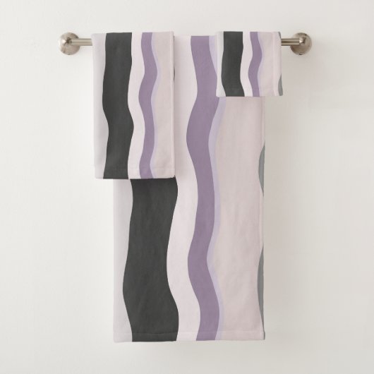 ピンクと紫の波状のストライプ バスタオルセット (インサイチュ)
