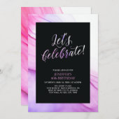 ピンクと紫の流体テクスチャ40th女性誕生日 招待状 (正面/裏面)
