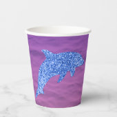 ピンクと紫の海の青いグリッターイルカ 紙コップ (正面)