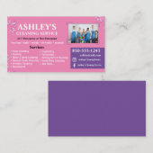 ピンクと紫の清掃サービス名刺 名刺 (正面/裏面)