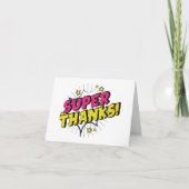 ピンクと紫の漫画ブックスーパーヒーローユニークガールズ サンキューカード (正面)