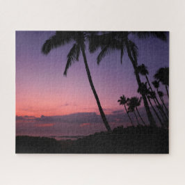 ピンクと紫の熱帯ヤシの夕焼け ジグソーパズル