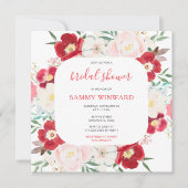 ピンクと紫の牡丹の花のブライダルシャワー 招待状 (正面)