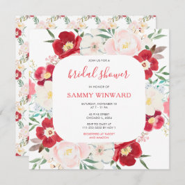 ピンクと紫の牡丹の花のブライダルシャワー 招待状