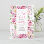 ピンクと紫の牡丹の花のブライダルシャワー 招待状 (スタンド正面)