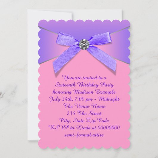ピンクと紫の甘い16誕生日パーティー 招待状 (裏面)