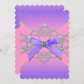 ピンクと紫の甘い16誕生日パーティー 招待状 (正面/裏面)