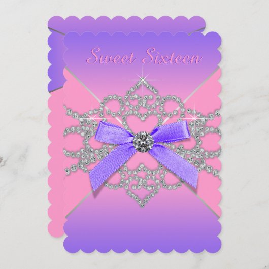 ピンクと紫の甘い16誕生日パーティー 招待状 (正面/裏面)