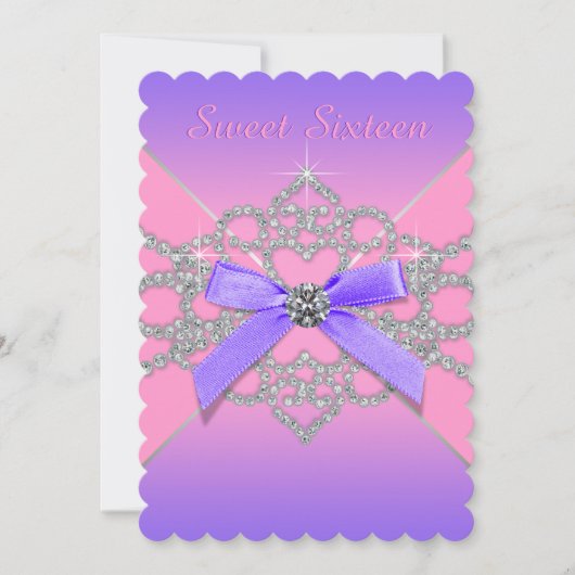 ピンクと紫の甘い16誕生日パーティー 招待状 (正面)