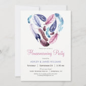 ピンクと紫の羽の引っ越し祝いパーティーパーティー 招待状 (正面)