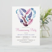 ピンクと紫の羽の引っ越し祝いパーティーパーティー 招待状 (スタンド正面)