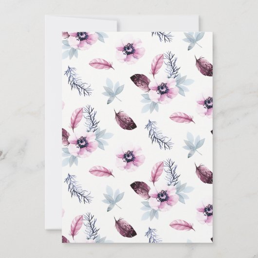 ピンクと紫の羽毛ベビーシャワー招待状 招待状 (裏面)