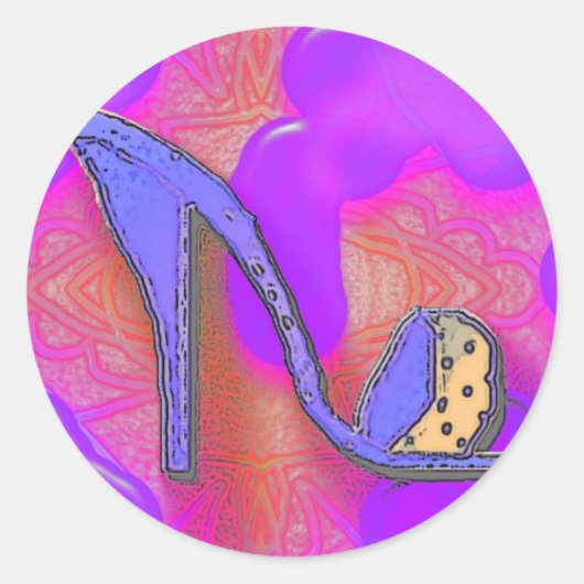 ピンクと紫の背景の紫色の靴 ラウンドシール (正面)