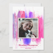 ピンクと紫の色彩の鮮やかグリッター輝く卒業 招待状 (正面)