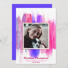 ピンクと紫の色彩の鮮やかグリッター輝く卒業 招待状