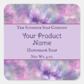 ピンクと紫の花せっけん化粧水浴びん スクエアシール (正面)