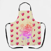 ピンクと紫の花とハート エプロン (正面)