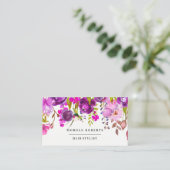 ピンクと紫の花のかわいらしエレガント女性 名刺 (スタンド正面)
