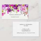 ピンクと紫の花のかわいらしエレガント女性 名刺 (正面/裏面)