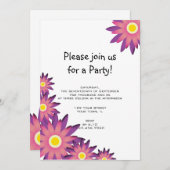 ピンクと紫の花のパーティの招待状 招待状 (正面/裏面)