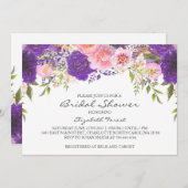 ピンクと紫の花のブライダルシャワーの招待 招待状 (正面/裏面)