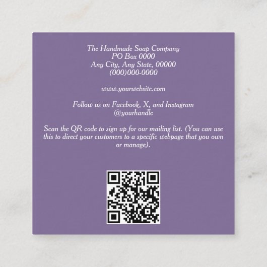 ピンクと紫の花の名刺 スクエア名刺 (裏面)