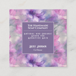 ピンクと紫の花の名刺 スクエア名刺