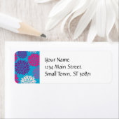 ピンクと紫の花をティール(緑がかった色)ブルー ラベル (インサイチュ)