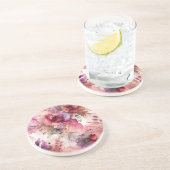 ピンクと紫の花アルコールインクイラストレーション コースター (側面)