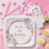 ピンクと紫の花エレガントの誕生日パーティー ペーパープレート (パーティー)