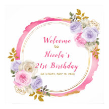 ピンクと紫の花エレガントの誕生日パーティー