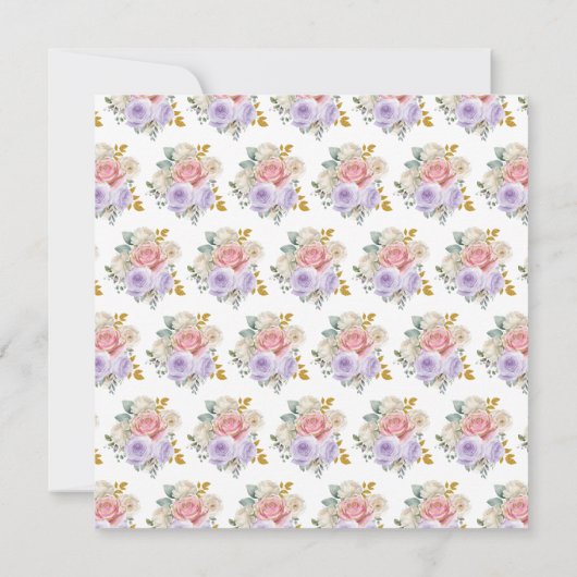 ピンクと紫の花エレガントの誕生日パーティー 招待状 (裏面)