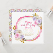 ピンクと紫の花エレガントの誕生日 カード (正面/裏面インサイチュ)